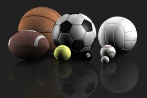 sports balls over a grey background